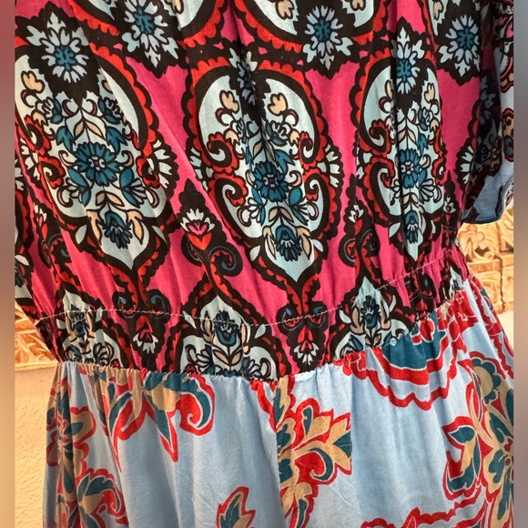 One World Blue & Pink Babydoll, Embroidered chest Top, Loose Boho Chic- size L - Picture 6 of 14